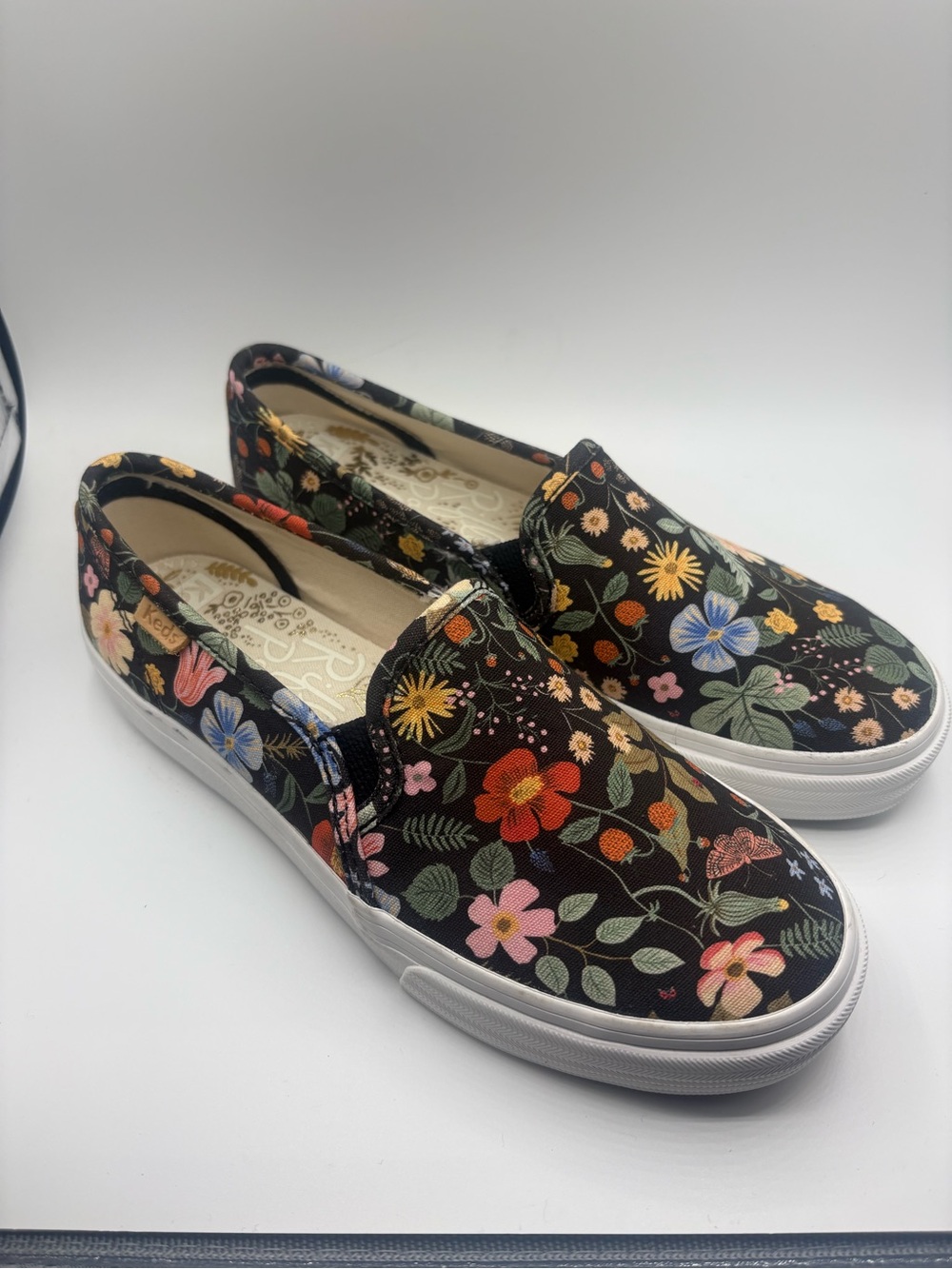 Keds Rifle Paper Co Black Floral Slip-On Mules with Multicolor Blooms 5 Womens